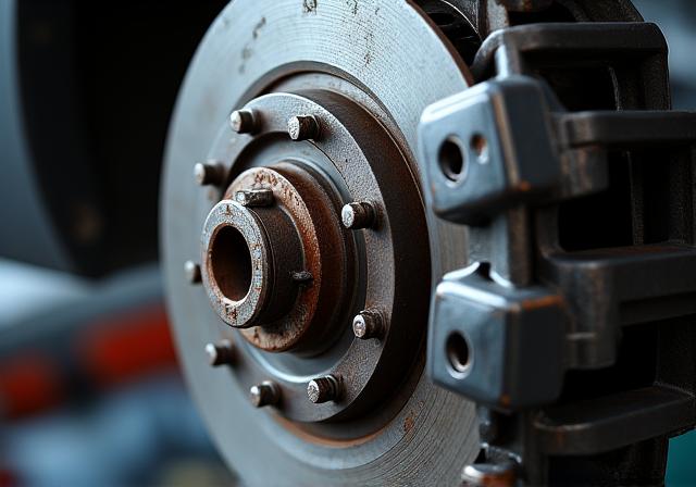 Nahaufnahme einer Bremsscheibe und Bremssattel
