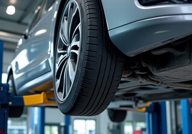 Fahrzeug auf der Hebebühne für Inspektion