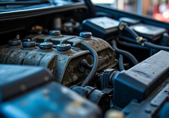 Motorraum eines Autos mit Werkzeugen